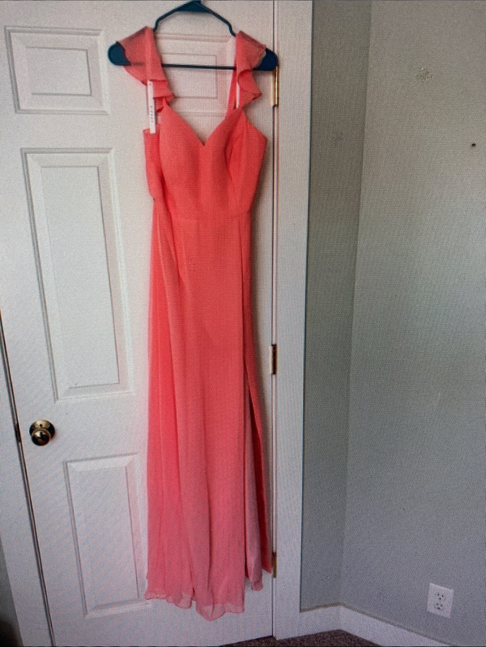 Coral Pink Ruffle-Shoulder Midi Dress